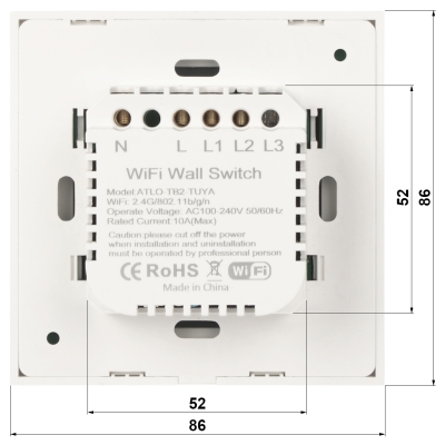 PODWÓJNY INTELIGENTNY DOTYKOWY PRZEŁĄCZNIK ŚWIATŁA ATLO-TB2-TUYA Wi-Fi, Tuya Smart