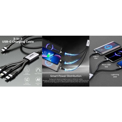 PRZEWÓD 3 W 1 C14101AGY01-1.5M USB-C/USB-C, LIGHTNING, MICRO-USB 1.5 m UNITEK