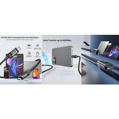 PRZEWÓD Z WYŚWIETLACZEM C14158ABK01-1M USB-C/USB-C 1.0 m UNITEK