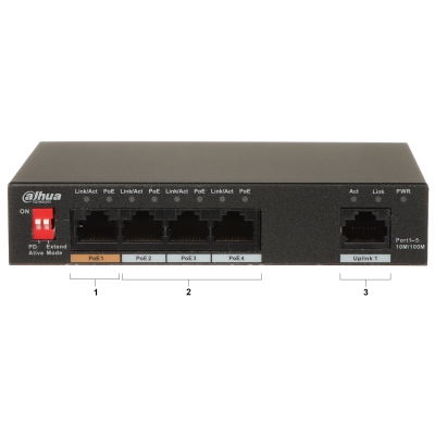 SWITCH POE PFS3005-4ET-60-V2 4-PORTOWY DAHUA