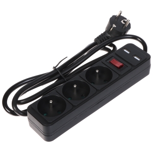 LISTWA ZASILAJĄCA PR-1.5M-3G-SW/USB/B (3 GNIAZDA + 2 USB) 1.3 m