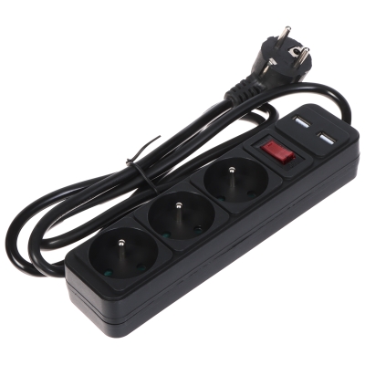 LISTWA ZASILAJĄCA PR-1.5M-3G-SW/USB/B (3 GNIAZDA + 2 USB) 1.3 m