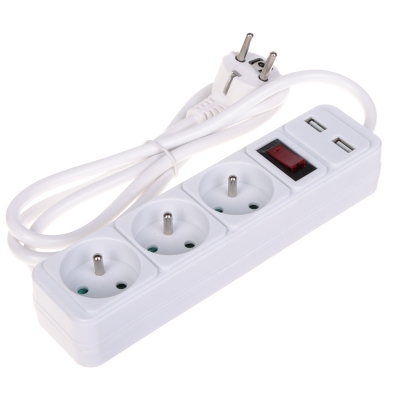LISTWA ZASILAJĄCA PR-1.5M-3G-SW/USB/W (3 GNIAZDA + 2 USB) 1.3 m