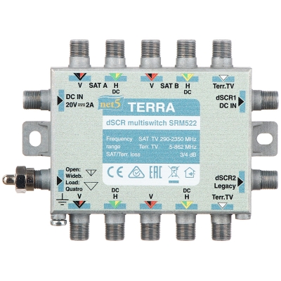 MULTISWITCH PRZELOTOWY UNICABLE I/II SRM-522 5 WEJŚĆ / 5  WYJŚĆ + 2 WYJŚCIA UNICABLE TERRA