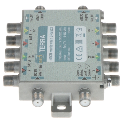 MULTISWITCH PRZELOTOWY UNICABLE I/II SRM-522 5 WEJŚĆ / 5  WYJŚĆ + 2 WYJŚCIA UNICABLE TERRA