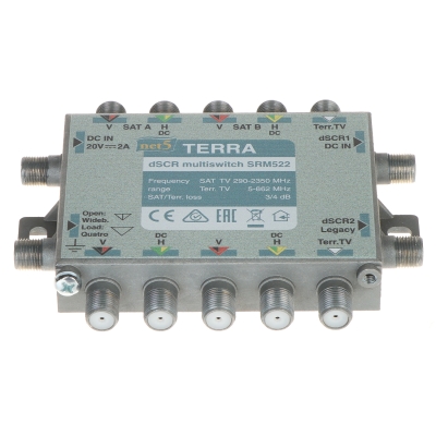 MULTISWITCH PRZELOTOWY UNICABLE I/II SRM-522 5 WEJŚĆ / 5  WYJŚĆ + 2 WYJŚCIA UNICABLE TERRA