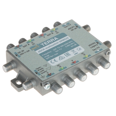 MULTISWITCH PRZELOTOWY UNICABLE I/II SRM-522 5 WEJŚĆ / 5  WYJŚĆ + 2 WYJŚCIA UNICABLE TERRA