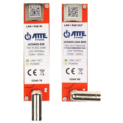 ZESTAW KONWERTERÓW UTP / COAXIAL DO TRANSMISJI LAN+POE XCOAX3-SET-BOX KOMPLET 2 SZT ATTE